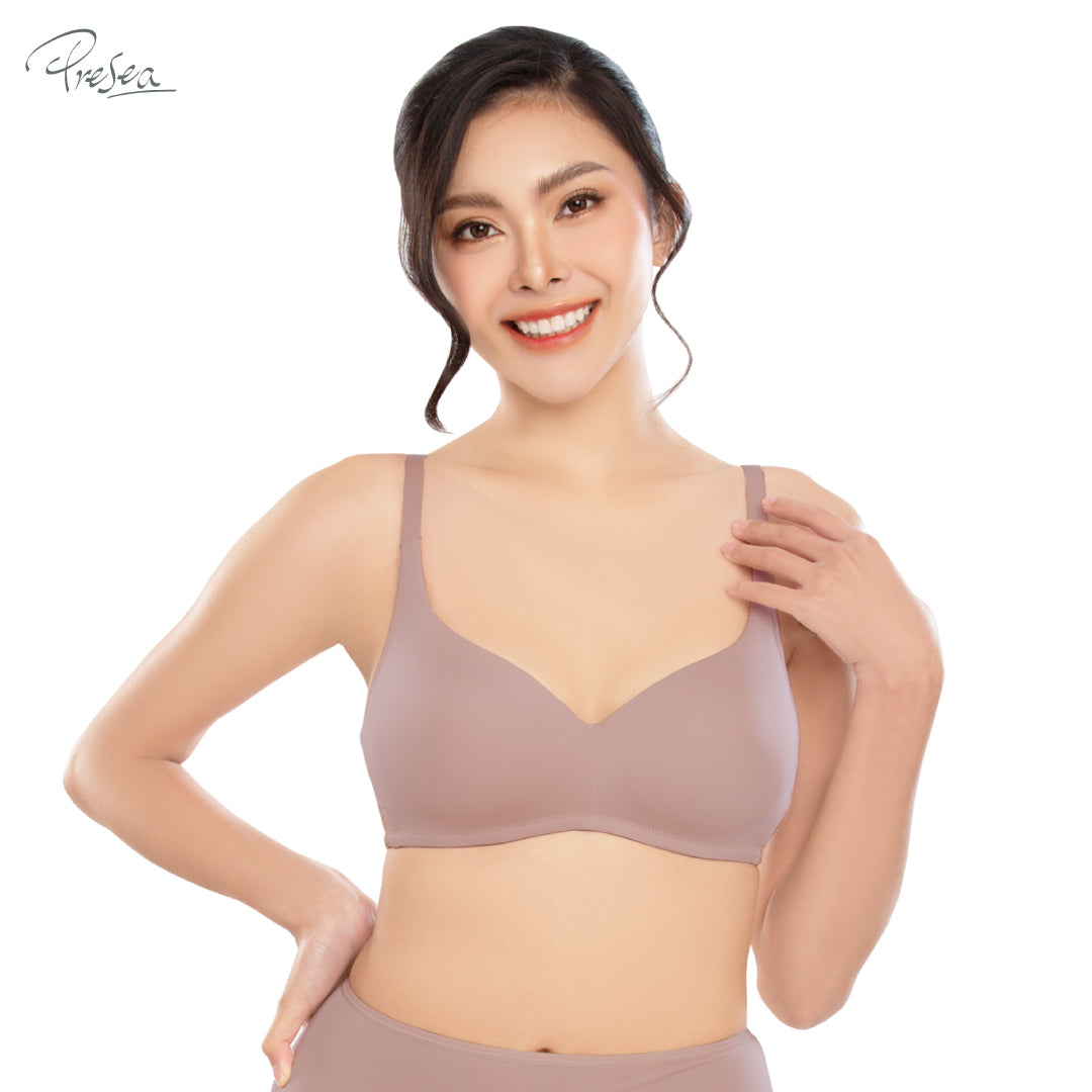 PRESEA SOFTBRA Wireless lace bra เสื้อในไร้โครง ลายลูกไม้ด้านหลัง สีดำ สีเนื้อ สีกุหลาบป่า รุ่น MA1510