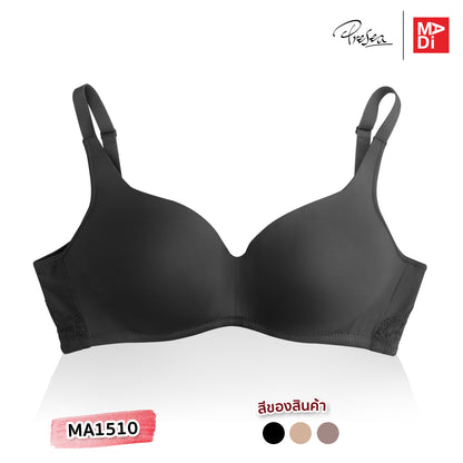 PRESEA SOFTBRA Wireless lace bra เสื้อในไร้โครง ลายลูกไม้ด้านหลัง สีดำ สีเนื้อ สีกุหลาบป่า รุ่น MA1510