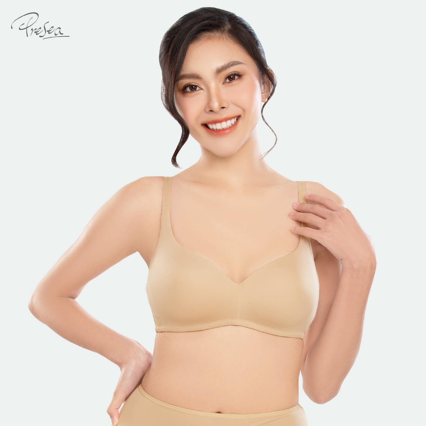 PRESEA SOFTBRA Wireless lace bra เสื้อในไร้โครง ลายลูกไม้ด้านหลัง สีดำ สีเนื้อ สีกุหลาบป่า รุ่น MA1510