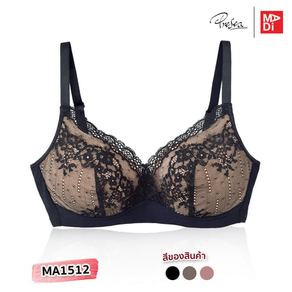 PRESEA SOFTBRA Beauty lace bra เสื้อในไร้โครง ลายลูกไม้ สีดำ สีเทา สีกุหลาบป่า รุ่น MA1512