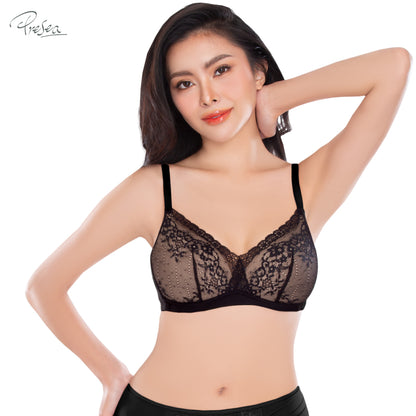 PRESEA SOFTBRA Beauty lace bra เสื้อในไร้โครง ลายลูกไม้ สีดำ สีเทา สีกุหลาบป่า รุ่น MA1512