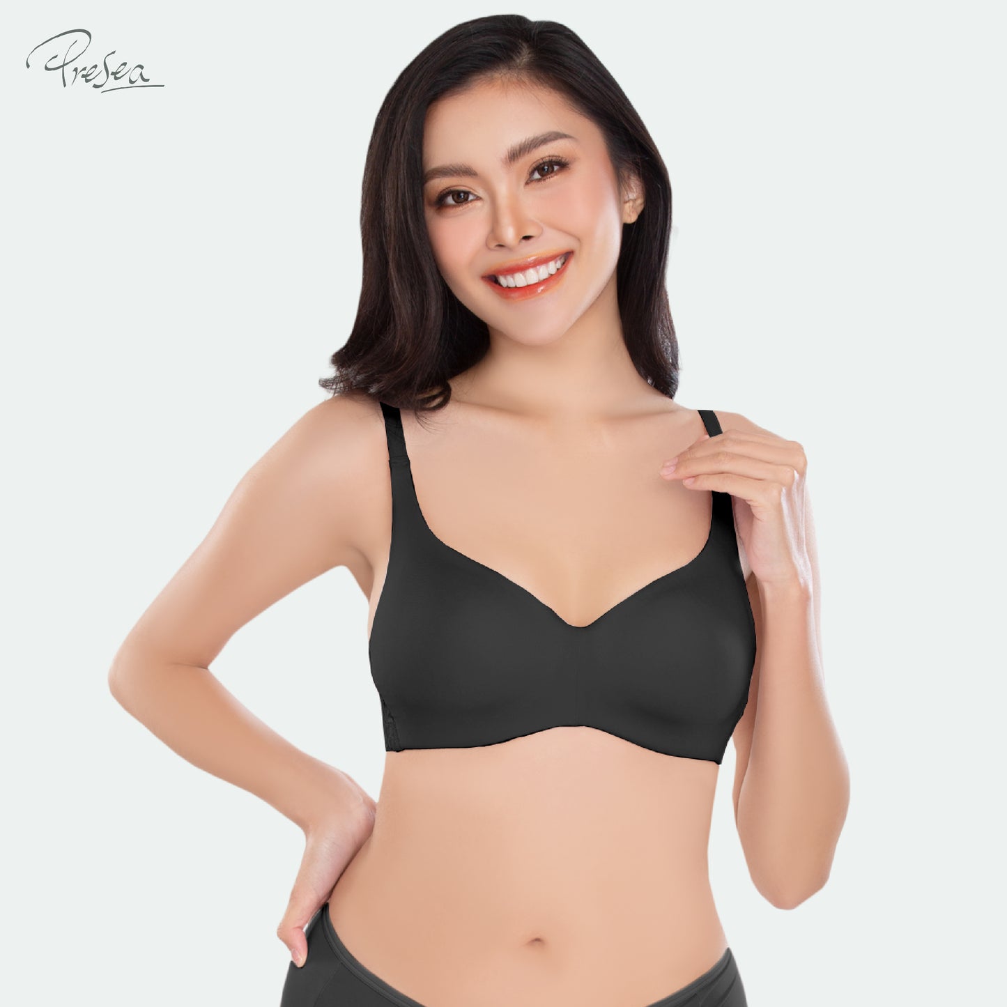 PRESEA SOFTBRA Wireless bra เสื้อในไร้โครง ลายลูกไม้ด้านหลัง สีดำ สีเทา สีชมพูอ่อน รุ่น MA1514