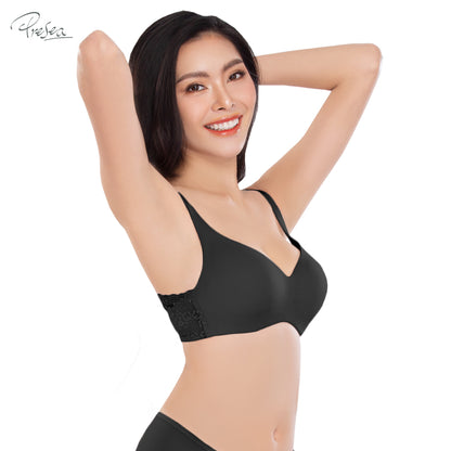 PRESEA SOFTBRA Wireless bra เสื้อในไร้โครง ลายลูกไม้ด้านหลัง สีดำ สีเทา สีชมพูอ่อน รุ่น MA1514