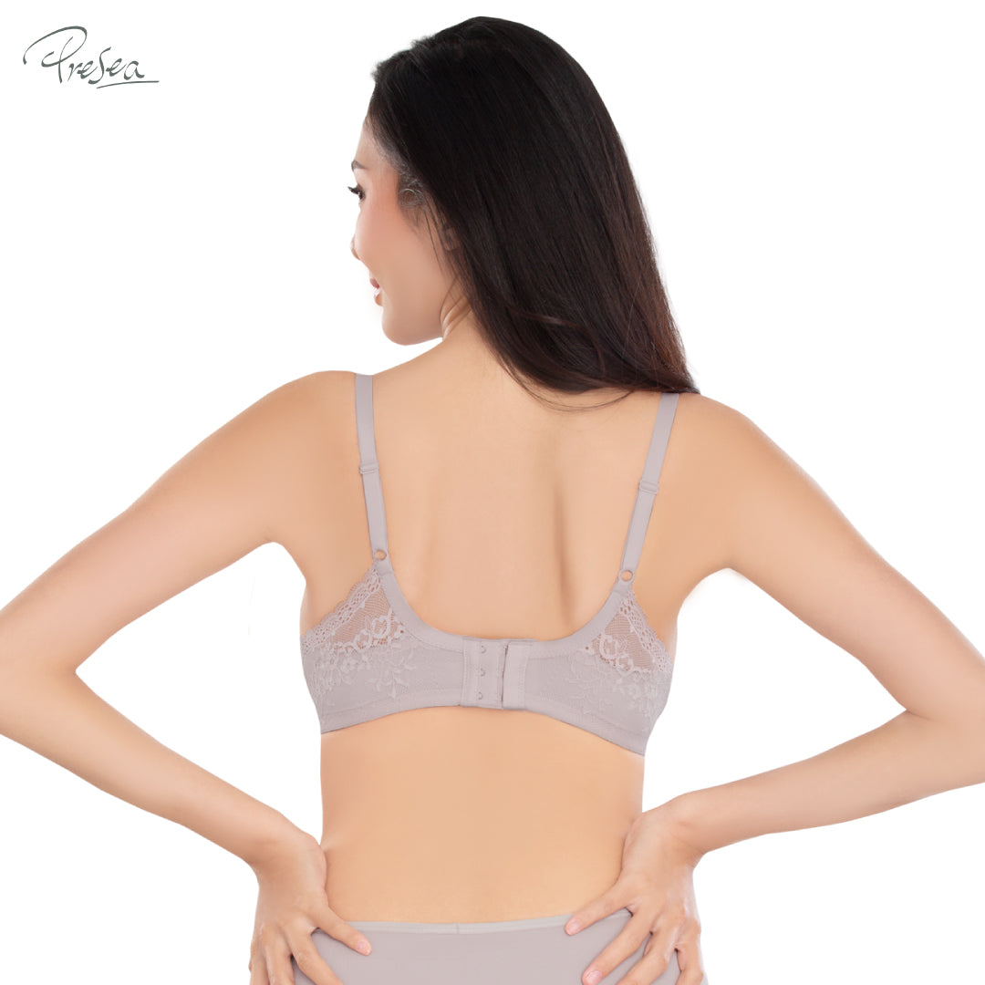 PRESEA SOFTBRA Wireless bra เสื้อในไร้โครง ลายลูกไม้ด้านหลัง สีดำ สีเทา สีชมพูอ่อน รุ่น MA1514