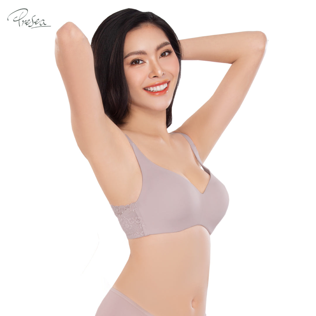 PRESEA SOFTBRA Wireless bra เสื้อในไร้โครง ลายลูกไม้ด้านหลัง สีดำ สีเทา สีชมพูอ่อน รุ่น MA1514