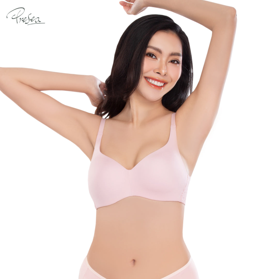 PRESEA SOFTBRA Wireless bra เสื้อในไร้โครง ลายลูกไม้ด้านหลัง สีดำ สีเทา สีชมพูอ่อน รุ่น MA1514