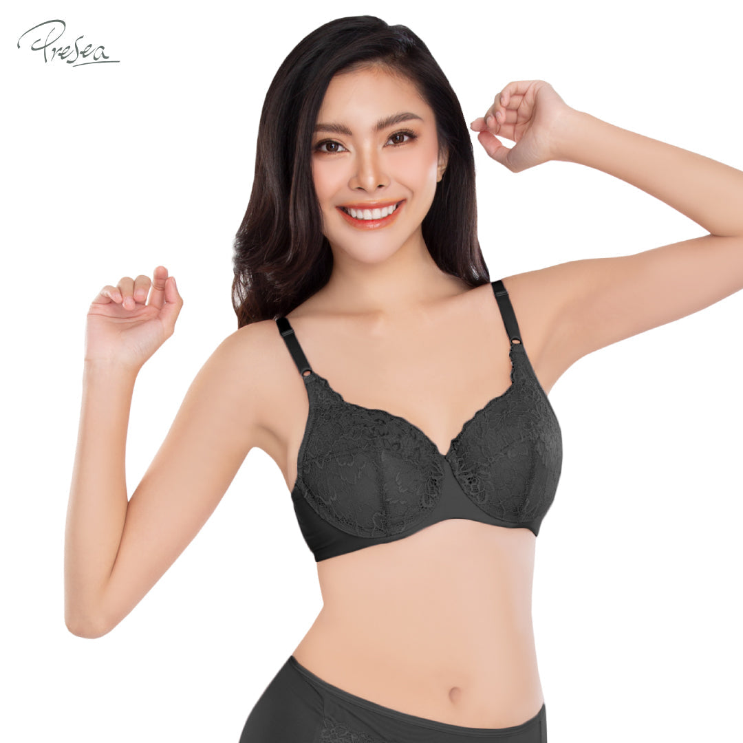 PRESEA SOFTBRA Lace bra เสื้อในมีโครง ลายลูกไม้ สีเนื้อ สีม่วงอ่อน สีดำ รุ่น MA1701