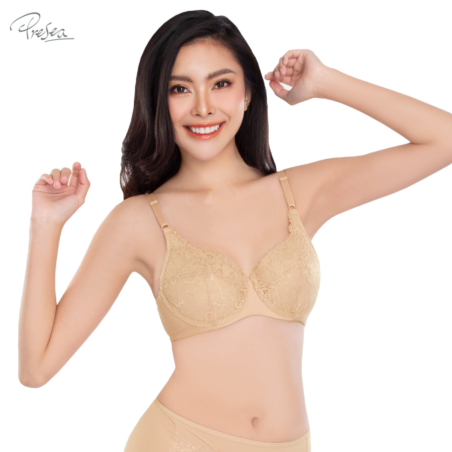 PRESEA SOFTBRA Lace bra เสื้อในมีโครง ลายลูกไม้ สีเนื้อ สีม่วงอ่อน สีดำ รุ่น MA1701