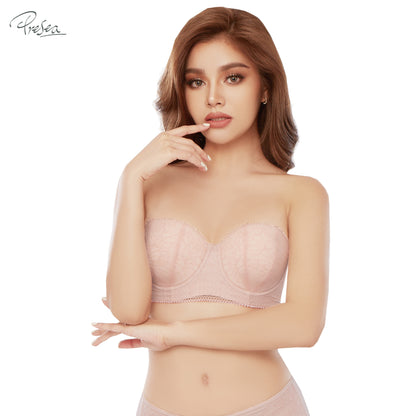 PRESEA SOFTBRA Floral lace bra เสื้อในมีโครง ลายลูกไม้ ถอดสายเป็นเกาะอก สีดำ สีเนื้อ สีชมพูอ่อน รุ่น MA1707