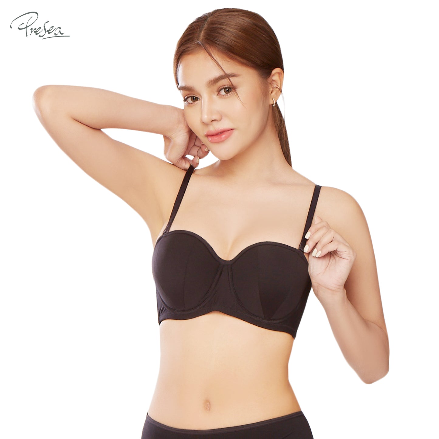 PRESEA SOFTBRA Mermaid bra เสื้อในมีโครง ตัวเรียบ ถอดสายเป็นเกาะอก สีดำ สีเนื้อ รุ่น MA1708