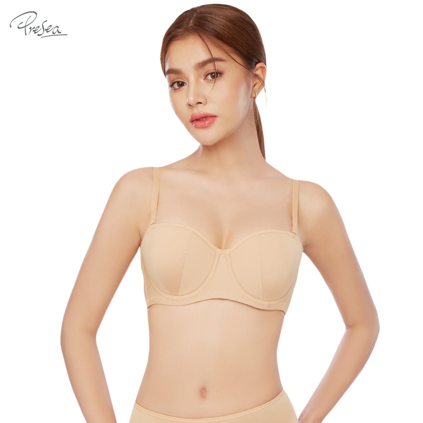 PRESEA SOFTBRA Mermaid bra เสื้อในมีโครง ตัวเรียบ ถอดสายเป็นเกาะอก สีดำ สีเนื้อ รุ่น MA1708