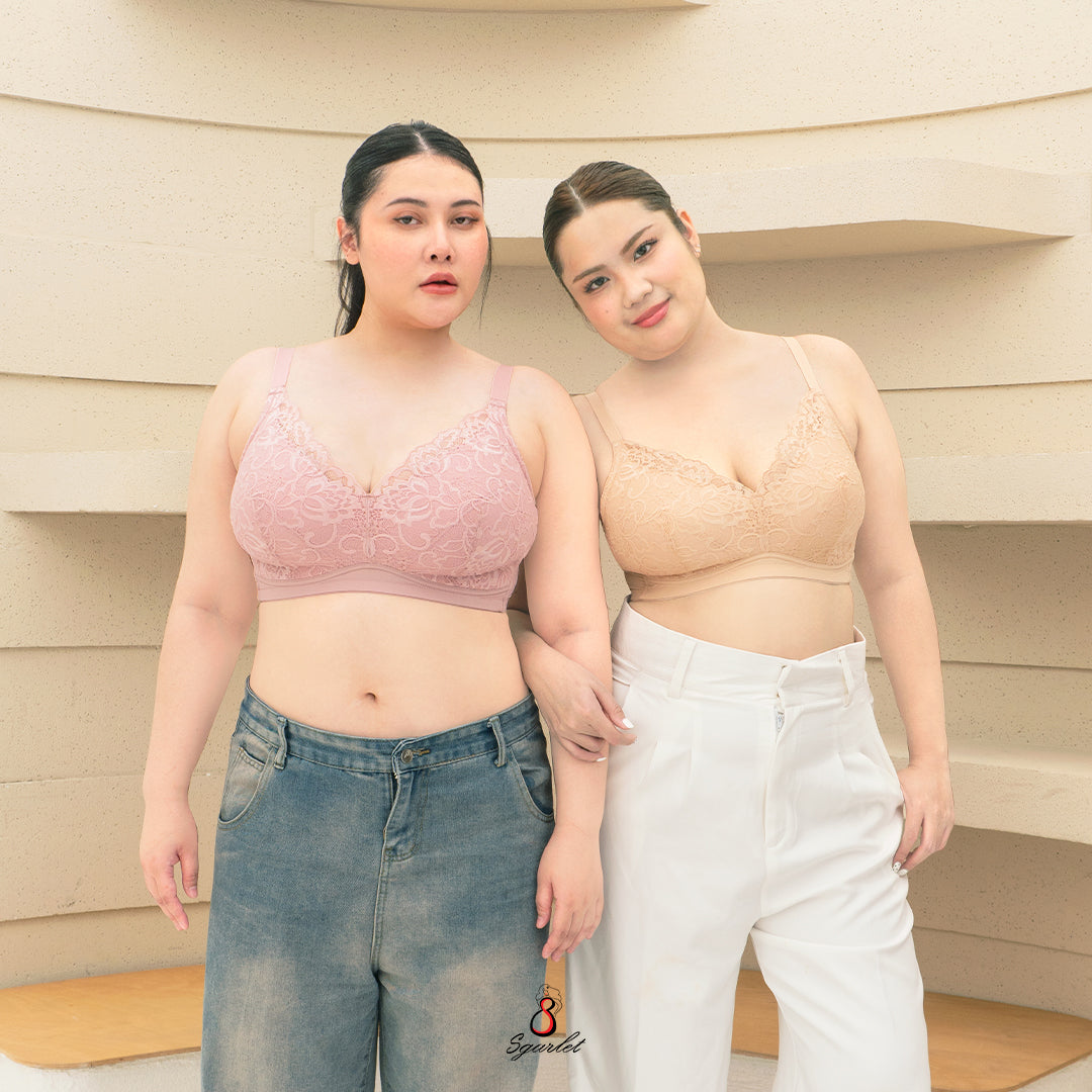 SGARLET PLUSSIZE Wireless bra เสื้อในไร้โครง สาวอวบ ลายลูกไม้ สีชมพูอ่อน สีดำ สีเนื้อ รุ่น MB1512