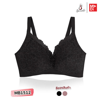 SGARLET PLUSSIZE Wireless bra เสื้อในไร้โครง สาวอวบ ลายลูกไม้ สีชมพูอ่อน สีดำ รุ่น MB1512