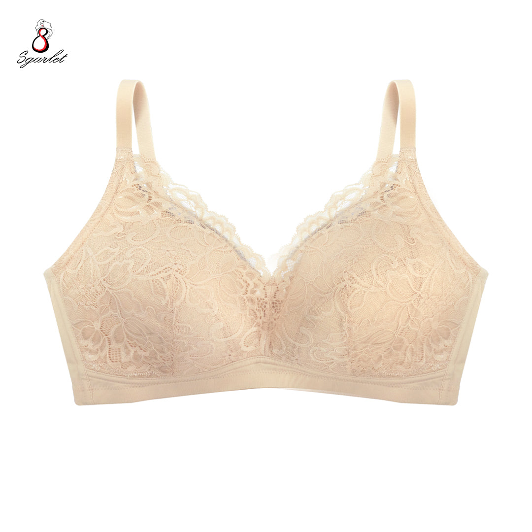 SGARLET PLUSSIZE Wireless bra เสื้อในไร้โครง สาวอวบ ลายลูกไม้ สีชมพูอ่อน สีดำ สีเนื้อ รุ่น MB1512
