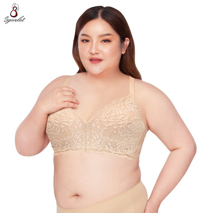 SGARLET PLUSSIZE เสื้อในไร้โครง สาวอวบ ตะขอหน้า ลายลูกไม้ สีดำ สีเนื้อ MB1523