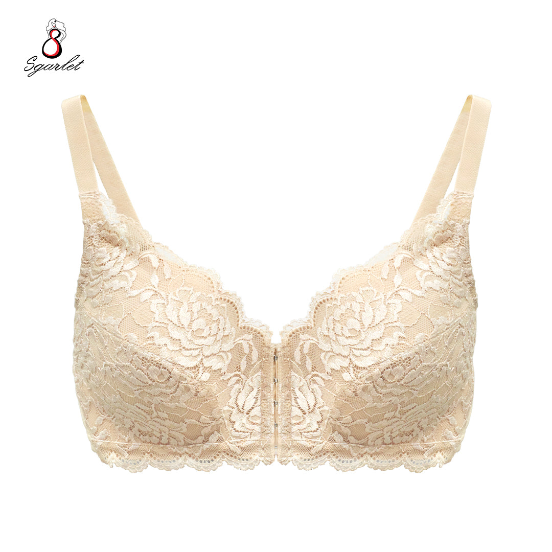 SGARLET PLUSSIZE เสื้อในไร้โครง สาวอวบ ตะขอหน้า ลายลูกไม้ สีดำ สีเนื้อ MB1523