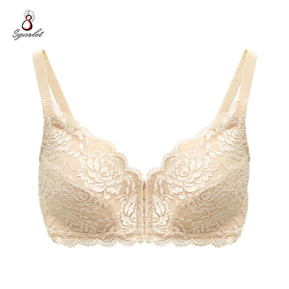 SGARLET PLUSSIZE เสื้อในไร้โครง สาวอวบ ตะขอหน้า ลายลูกไม้ สีดำ สีเนื้อ MB1523
