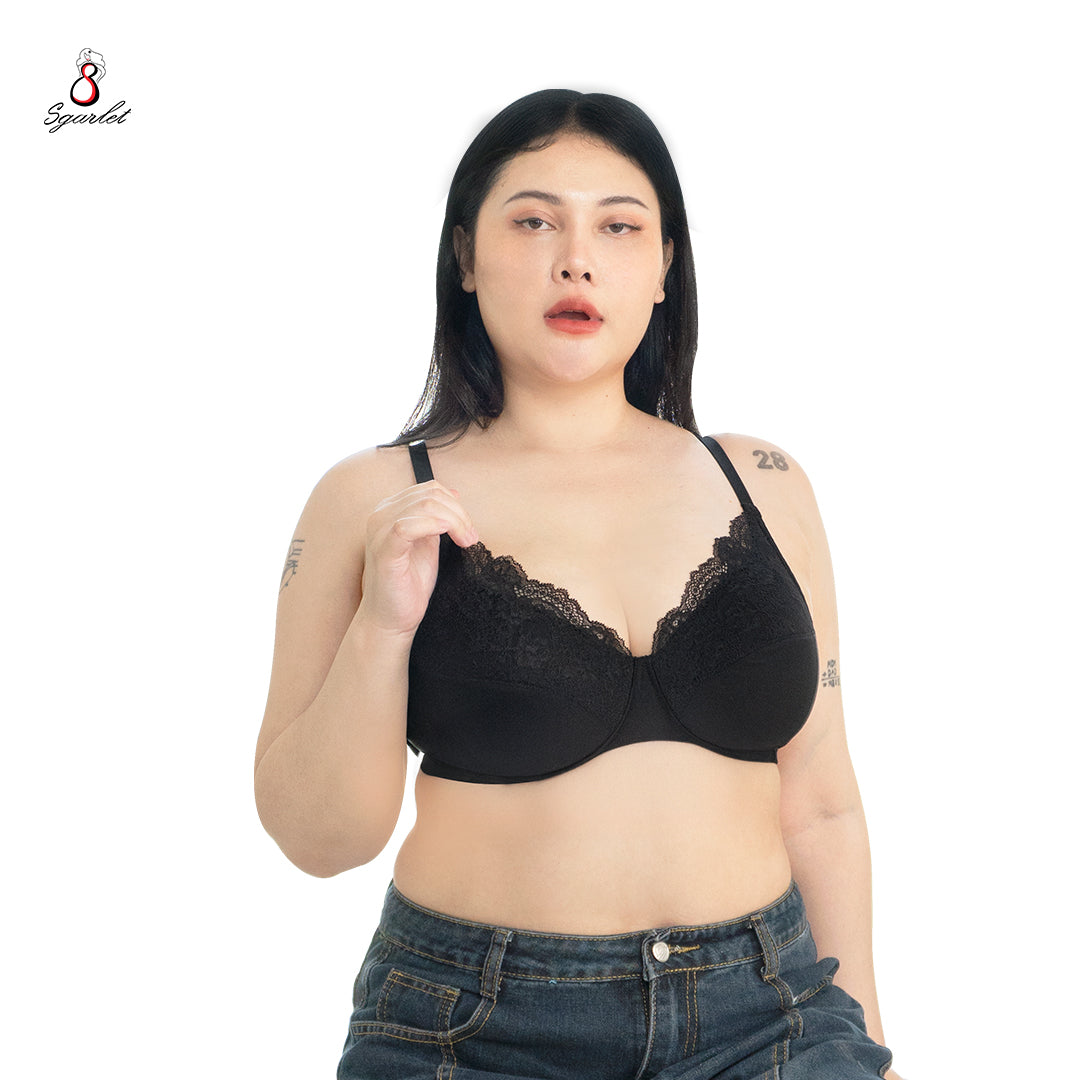 SGARLET PLUSSIZE Wireless bra เสื้อในไร้โครง สาวอวบ ลายลูกไม้ สีดำ สีเนื้อ รุ่น MB1531