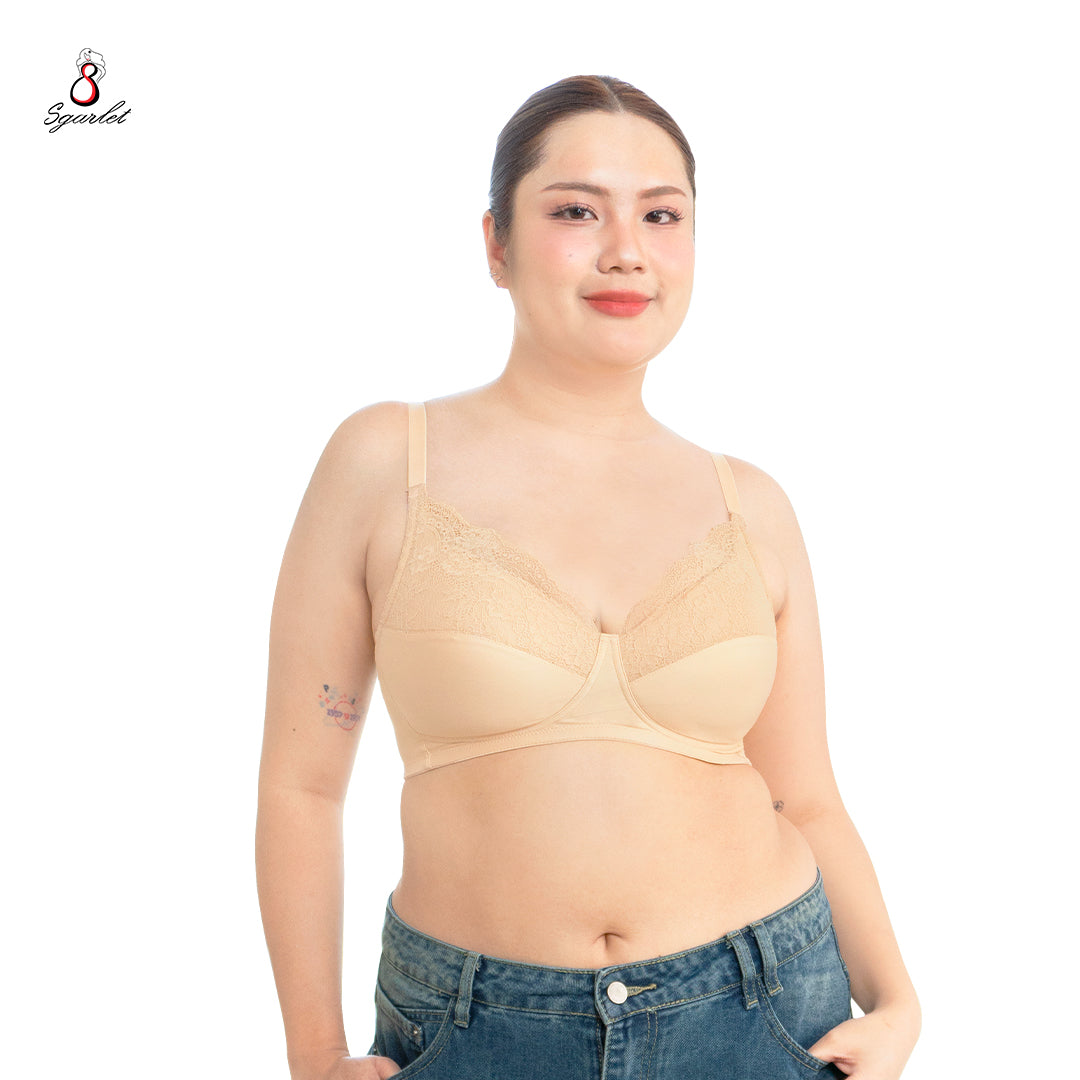 SGARLET PLUSSIZE Wireless bra เสื้อในไร้โครง สาวอวบ ลายลูกไม้ สีดำ สีเนื้อ รุ่น MB1531