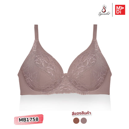 SGARLET PLUSSIZE Lace bra เสื้อในมีโครง สาวอวบ ลายลูกไม้ สีชาเย็น สีกะปิ รุ่น MB1758