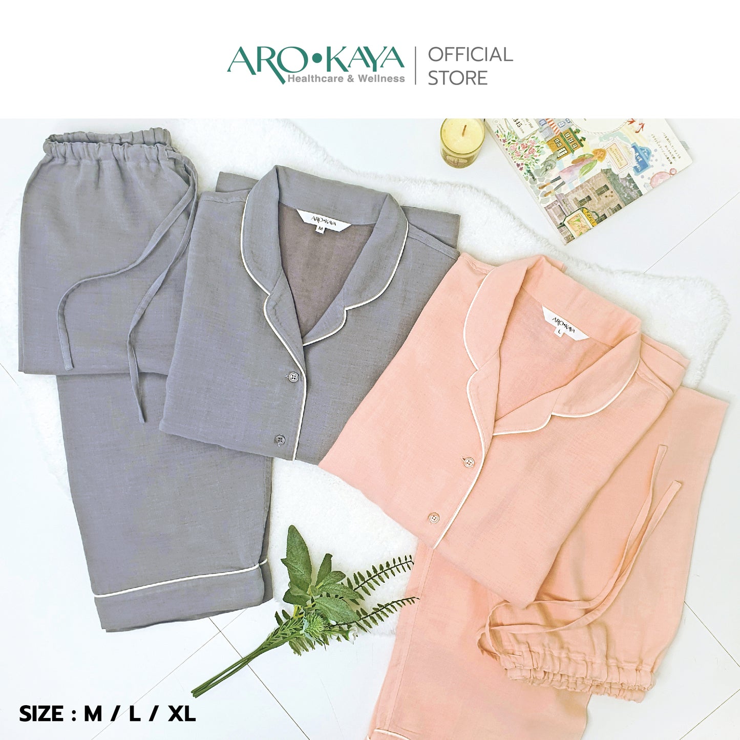 AROKAYA COLLAGEN NIGHTWEAR ชุดนอนถนอมผิว เส้นใยเรยอนผสมคอลลาเจน - AC2502