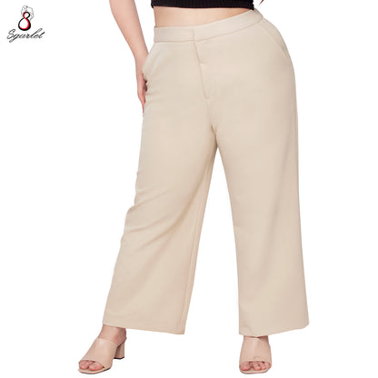 SGARLET PLUSSIZE กางเกงขายาวไซส์ใหญ่ทรงขาตรง ใส่แล้วเพรียวสมส่วน ผ้านุ่ม สีเบจ/ดำ FLW088