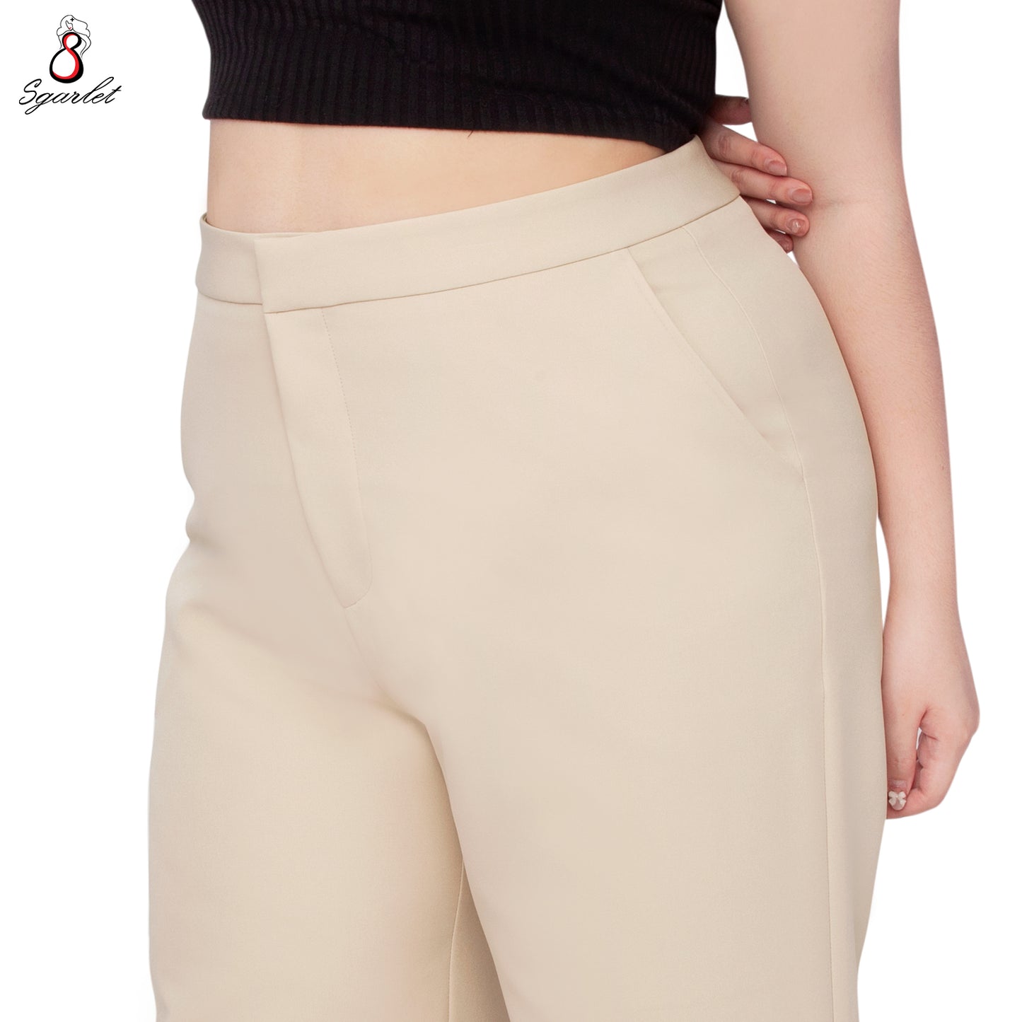 SGARLET PLUSSIZE กางเกงขายาวไซส์ใหญ่ทรงขาตรง ใส่แล้วเพรียวสมส่วน ผ้านุ่ม สีเบจ/ดำ FLW088