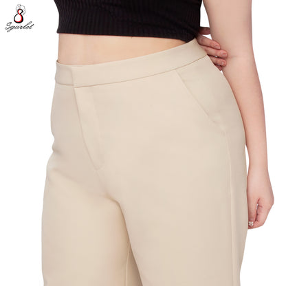 SGARLET PLUSSIZE กางเกงขายาวไซส์ใหญ่ทรงขาตรง ใส่แล้วเพรียวสมส่วน ผ้านุ่ม สีเบจ/ดำ FLW088