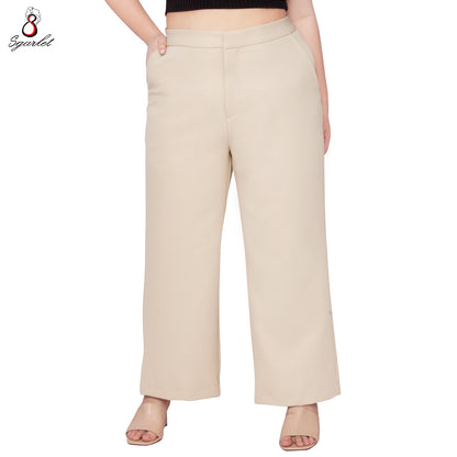 SGARLET PLUSSIZE กางเกงขายาวไซส์ใหญ่ทรงขาตรง ใส่แล้วเพรียวสมส่วน ผ้านุ่ม สีเบจ/ดำ FLW088
