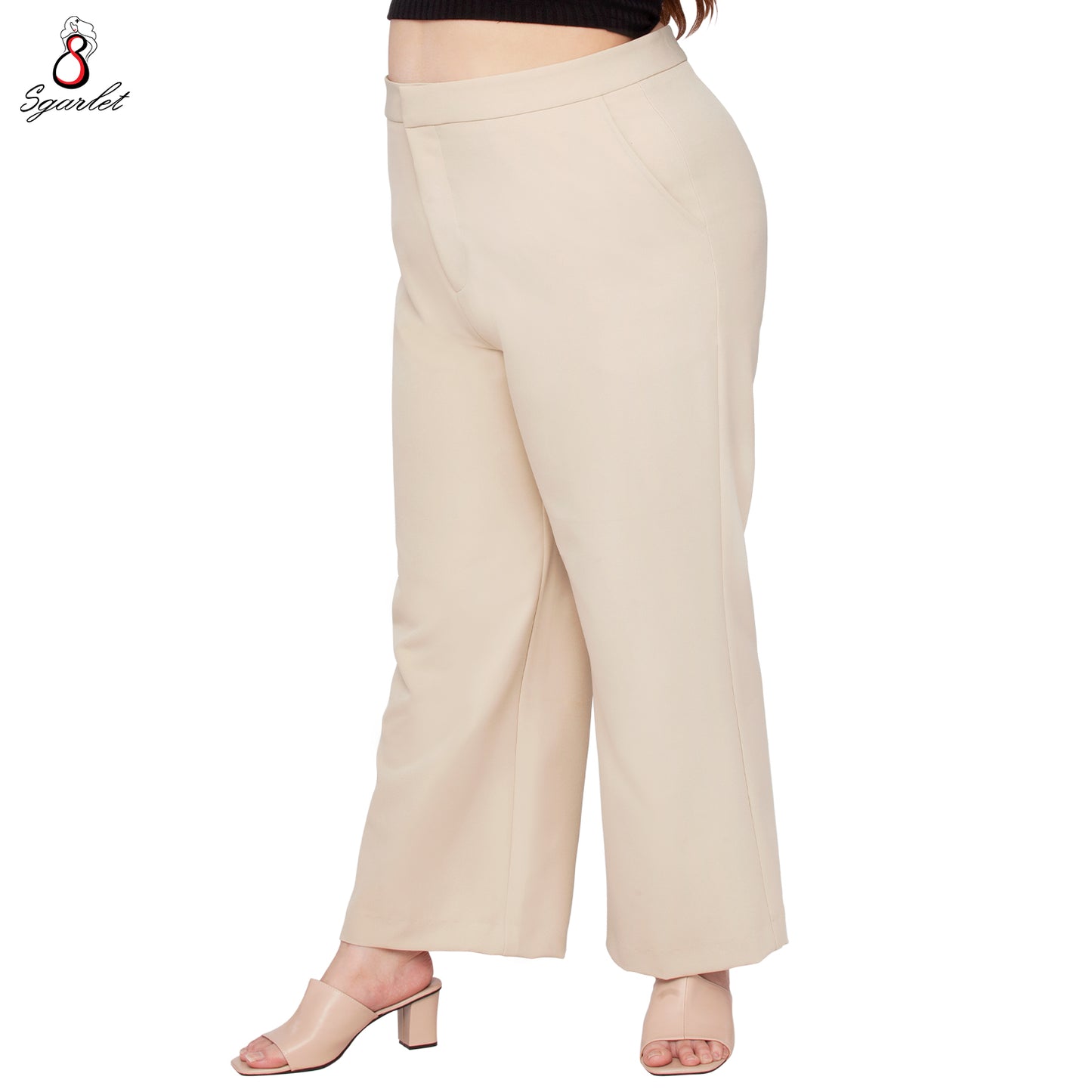 SGARLET PLUSSIZE กางเกงขายาวไซส์ใหญ่ทรงขาตรง ใส่แล้วเพรียวสมส่วน ผ้านุ่ม สีเบจ/ดำ FLW088