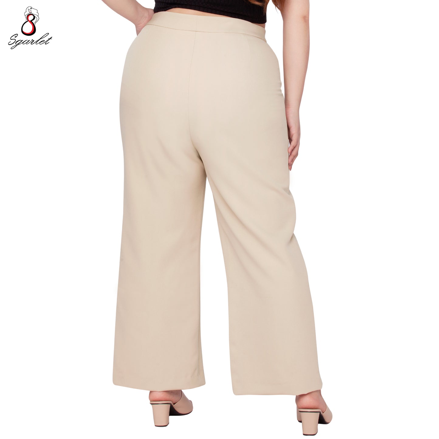 SGARLET PLUSSIZE กางเกงขายาวไซส์ใหญ่ทรงขาตรง ใส่แล้วเพรียวสมส่วน ผ้านุ่ม สีเบจ/ดำ FLW088