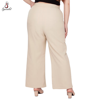 SGARLET PLUSSIZE กางเกงขายาวไซส์ใหญ่ทรงขาตรง ใส่แล้วเพรียวสมส่วน ผ้านุ่ม สีเบจ/ดำ FLW088