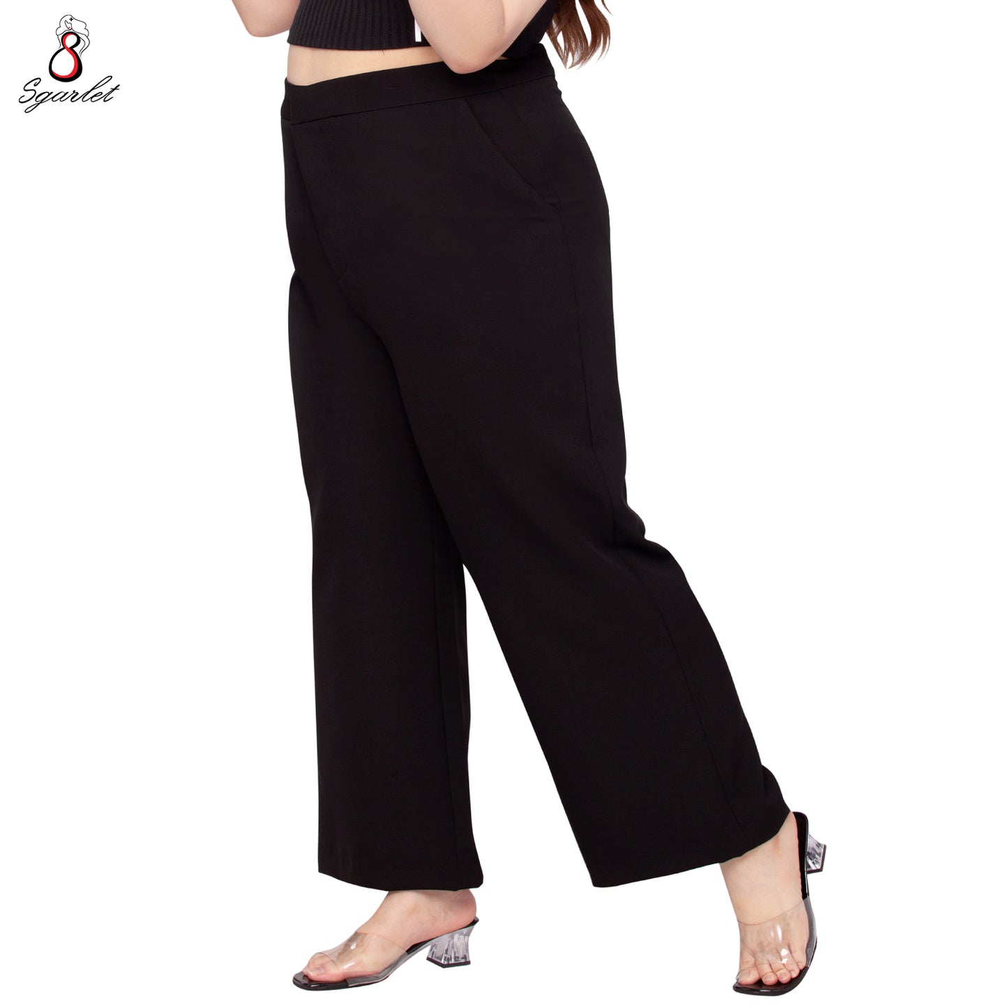 SGARLET PLUSSIZE กางเกงขายาวไซส์ใหญ่ทรงขาตรง ใส่แล้วเพรียวสมส่วน ผ้านุ่ม สีเบจ/ดำ FLW088