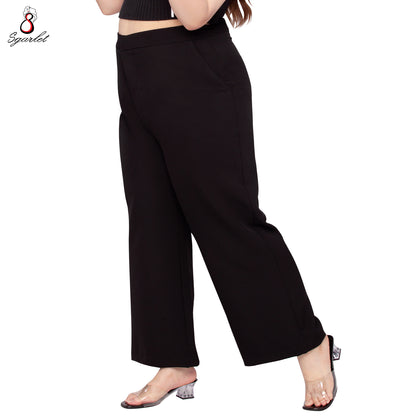 SGARLET PLUSSIZE กางเกงขายาวไซส์ใหญ่ทรงขาตรง ใส่แล้วเพรียวสมส่วน ผ้านุ่ม สีเบจ/ดำ FLW088