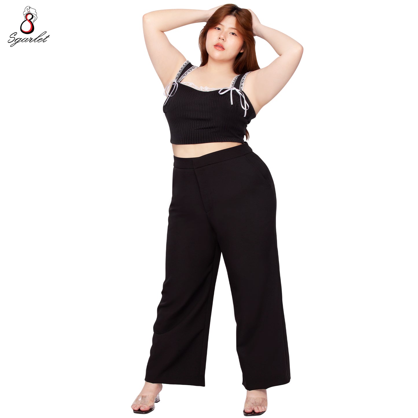 SGARLET PLUSSIZE กางเกงขายาวไซส์ใหญ่ทรงขาตรง ใส่แล้วเพรียวสมส่วน ผ้านุ่ม สีเบจ/ดำ FLW088