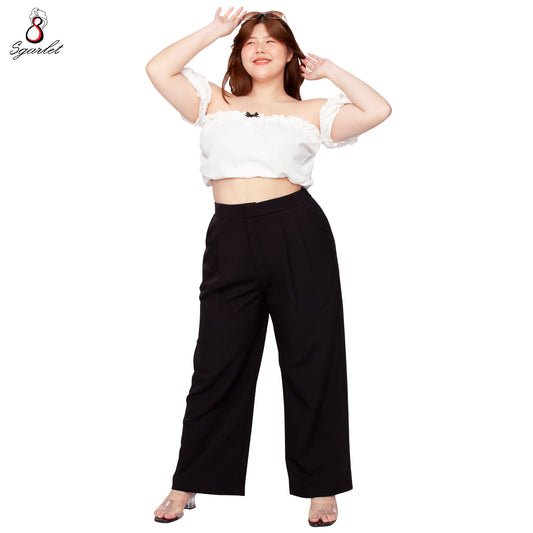 SGARLET PLUSSIZE กางเกงขายาวไซส์ใหญ่ทรงขาตรง เอวยางยืด ผ้านุ่มทิ้งตัว ใส่สบาย สีดำ/กากี FLW090