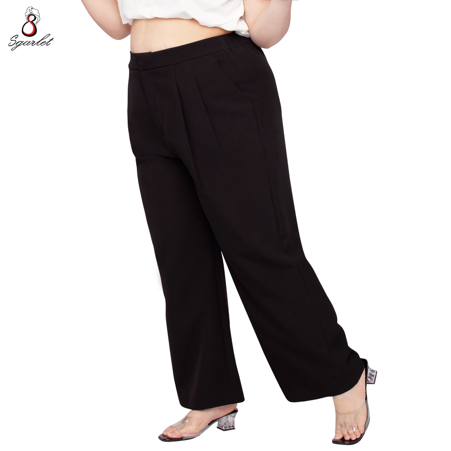 SGARLET PLUSSIZE กางเกงขายาวไซส์ใหญ่ทรงขาตรง เอวยางยืด ผ้านุ่มทิ้งตัว ใส่สบาย สีดำ/กากี FLW090