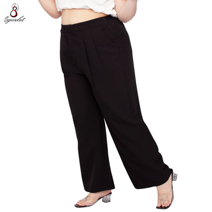 SGARLET PLUSSIZE กางเกงขายาวไซส์ใหญ่ทรงขาตรง เอวยางยืด ผ้านุ่มทิ้งตัว ใส่สบาย สีดำ/กากี FLW090