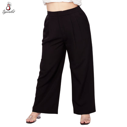 SGARLET PLUSSIZE กางเกงขายาวไซส์ใหญ่ทรงขาตรง เอวยางยืด ผ้านุ่มทิ้งตัว ใส่สบาย สีดำ/กากี FLW090