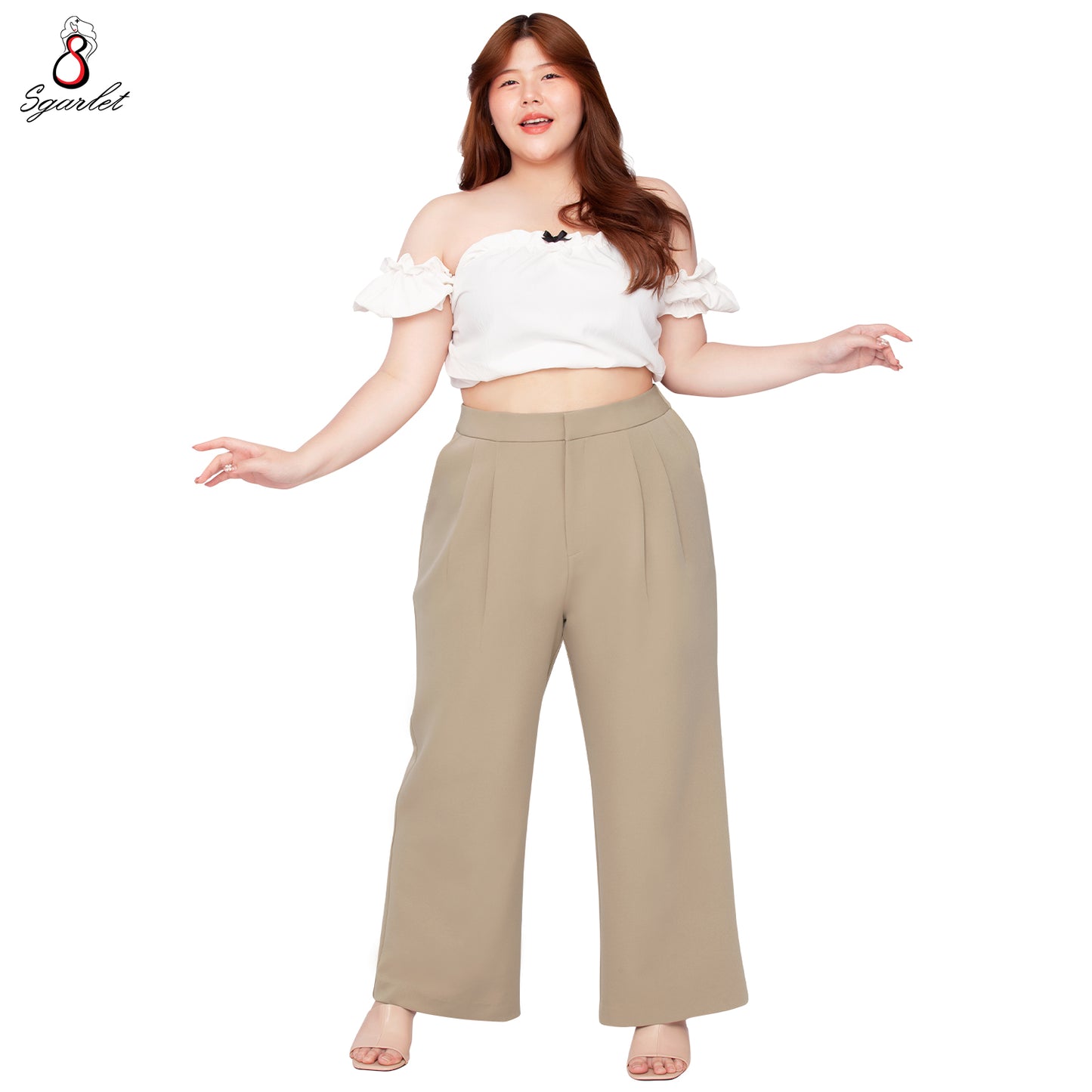 SGARLET PLUSSIZE กางเกงขายาวไซส์ใหญ่ทรงขาตรง เอวยางยืด ผ้านุ่มทิ้งตัว ใส่สบาย สีดำ/กากี FLW090