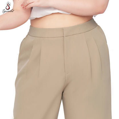 SGARLET PLUSSIZE กางเกงขายาวไซส์ใหญ่ทรงขาตรง เอวยางยืด ผ้านุ่มทิ้งตัว ใส่สบาย สีดำ/กากี FLW090