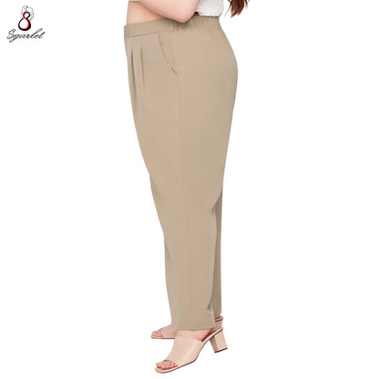 SGARLET PLUSSIZE กางเกงขายาวไซส์ใหญ่ทรงขาตรง เอวยางยืด ผ้านุ่มทิ้งตัว ใส่สบาย สีดำ/กากี FLW090