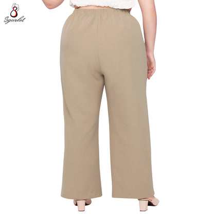 SGARLET PLUSSIZE กางเกงขายาวไซส์ใหญ่ทรงขาตรง เอวยางยืด ผ้านุ่มทิ้งตัว ใส่สบาย สีดำ/กากี FLW090