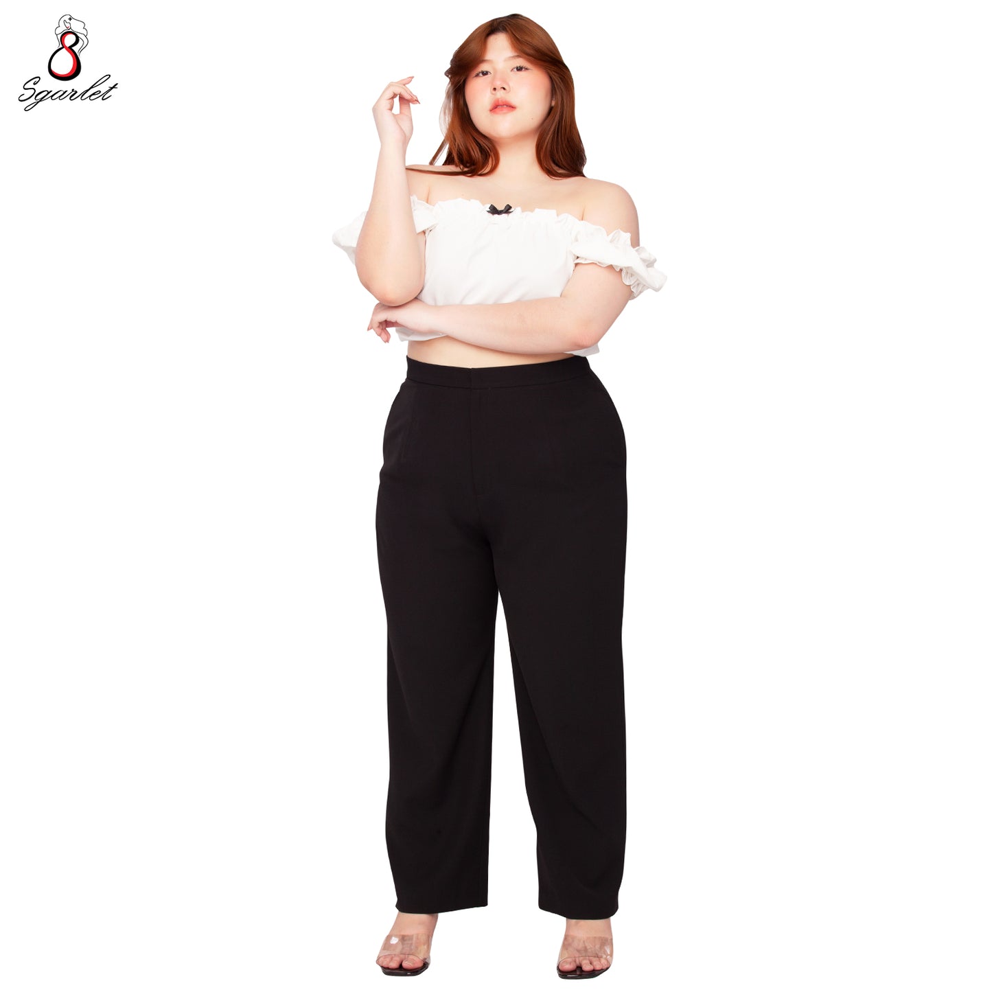 SGARLET PLUSSIZE กางเกงขายาวไซส์ใหญ่ทรงสอบสลิม ตีเกล็ดหน้าและหลัง สีดำ/กากี FLW091
