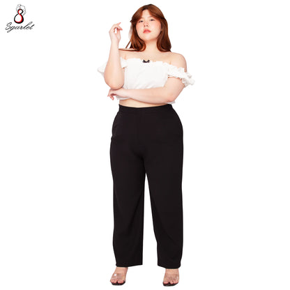 SGARLET PLUSSIZE กางเกงขายาวไซส์ใหญ่ทรงสอบสลิม ตีเกล็ดหน้าและหลัง สีดำ/กากี FLW091