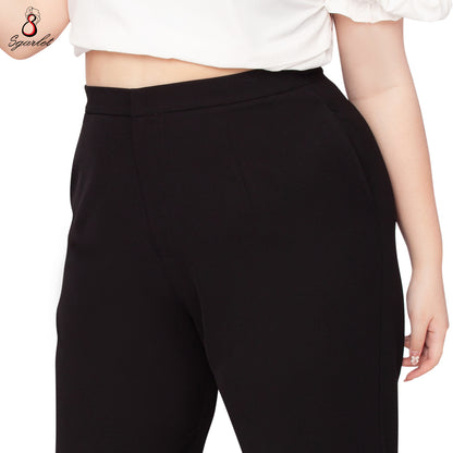 SGARLET PLUSSIZE กางเกงขายาวไซส์ใหญ่ทรงสอบสลิม ตีเกล็ดหน้าและหลัง สีดำ/กากี FLW091