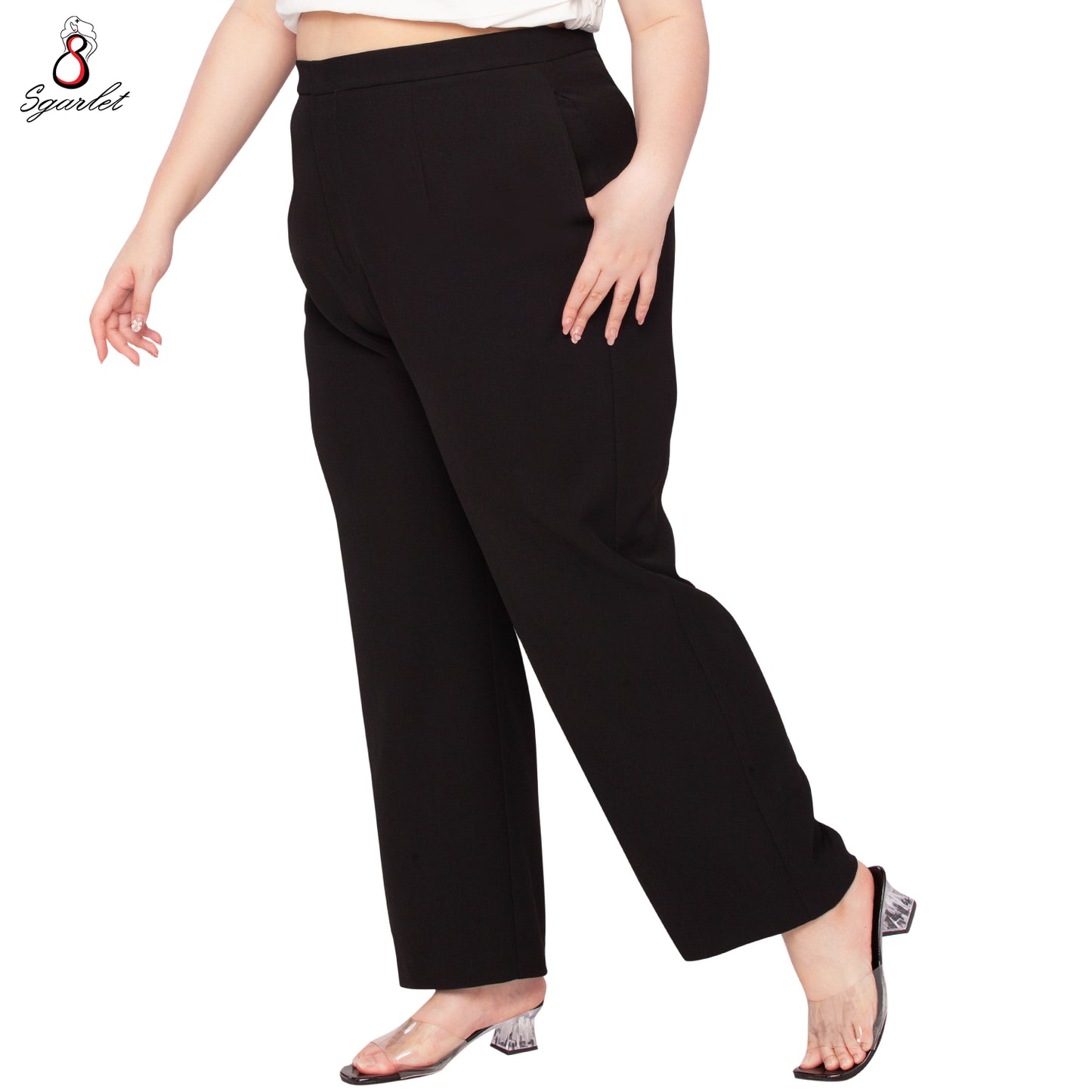 SGARLET PLUSSIZE กางเกงขายาวไซส์ใหญ่ทรงสอบสลิม ตีเกล็ดหน้าและหลัง สีดำ/กากี FLW091