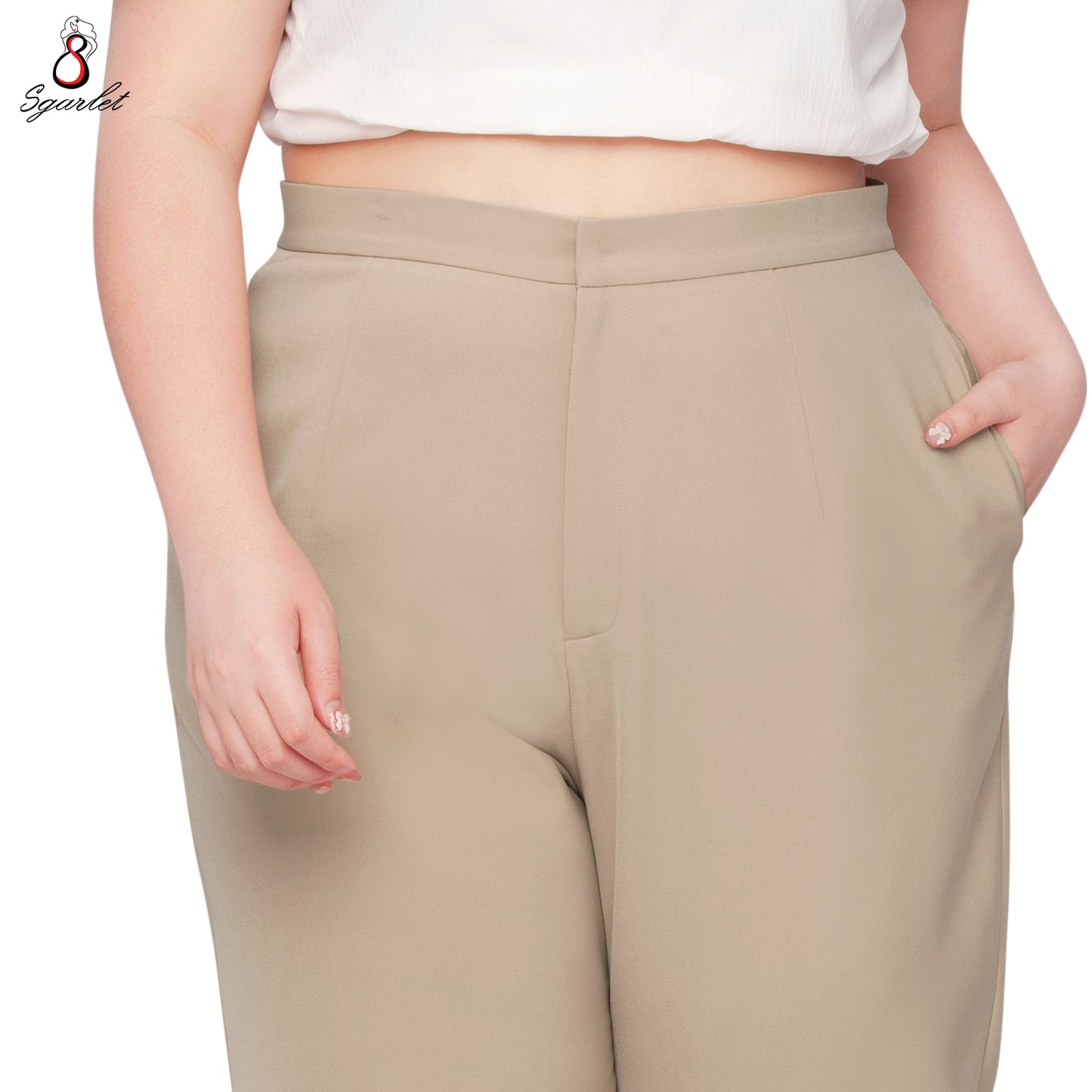 SGARLET PLUSSIZE กางเกงขายาวไซส์ใหญ่ทรงสอบสลิม ตีเกล็ดหน้าและหลัง สีดำ/กากี FLW091