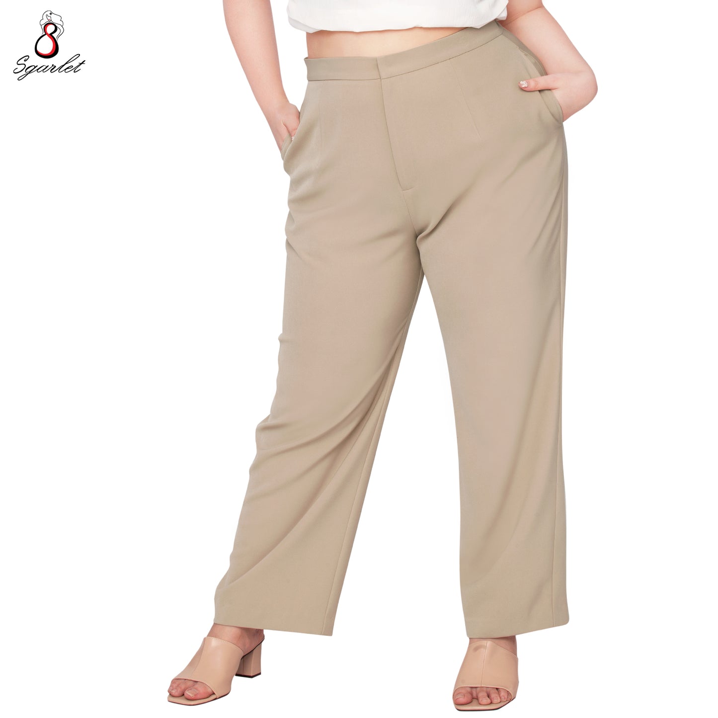 SGARLET PLUSSIZE กางเกงขายาวไซส์ใหญ่ทรงสอบสลิม ตีเกล็ดหน้าและหลัง สีดำ/กากี FLW091