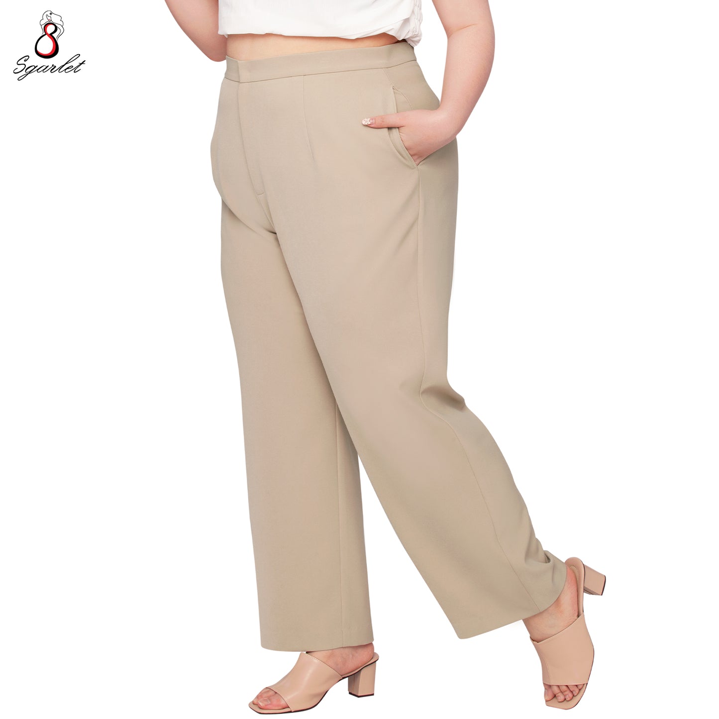 SGARLET PLUSSIZE กางเกงขายาวไซส์ใหญ่ทรงสอบสลิม ตีเกล็ดหน้าและหลัง สีดำ/กากี FLW091